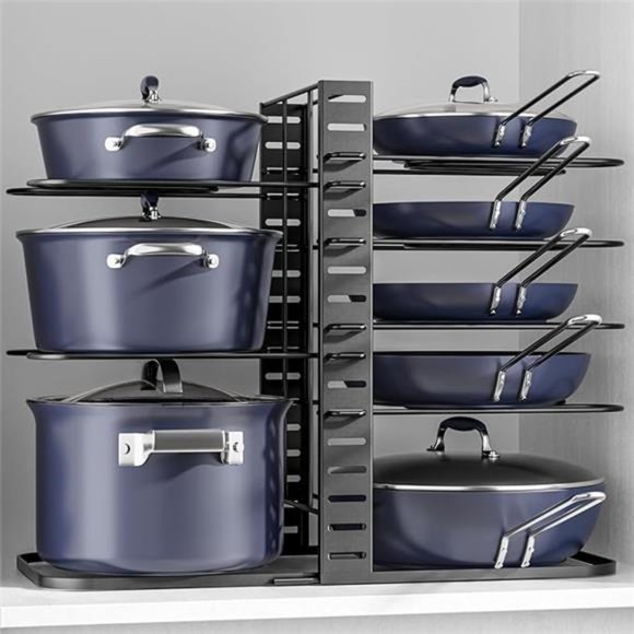 Pots and Pans Organizer: Under Cabinet, Adjustable 8-Tier Pot Organizers - Picture 2 of 8